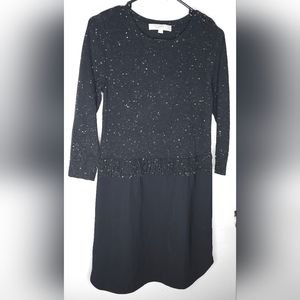 Loft Dress Women's XSP Mixed Media Sweater Dress Black with White